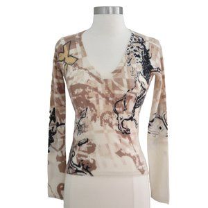 RAW 7 v-neck Cashmere sweater sz S printed